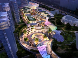 商業廣場夜景鳥瞰效果圖
