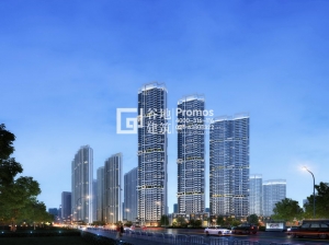 現代高層住宅夜景效果圖