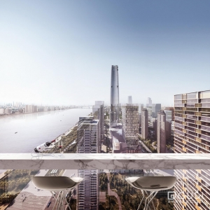武漢濱江辦公樓效果圖陽臺看景
